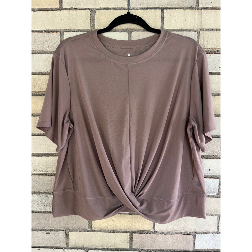 Apana Brown Twist Front Mesh Short Sleeve Athletic Top Sheer Size Large